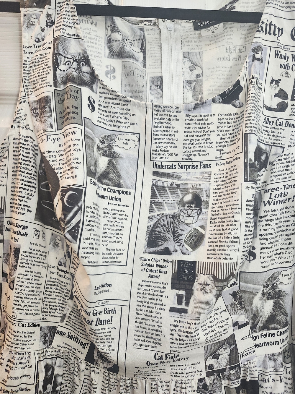 Retrolicious Cat Newspaper Print Dress | Made in USA | 3X (≈ Torrid 2X Fit) - Picture 5 of 7